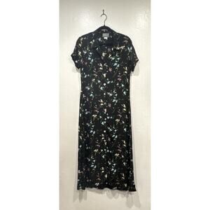 Vintage CAROL ANDERSON 90s Floral Short Sleeve Button Down Maxi Dress Tie Back